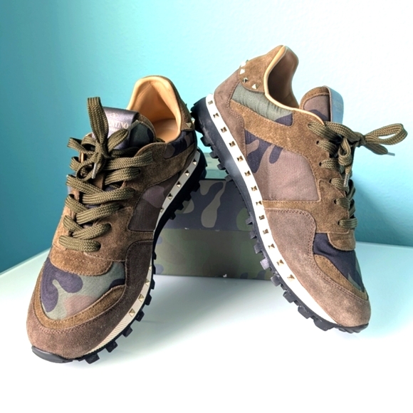 Valentino Garavani Shoes - VALENTINO GARAVANI Military Green Camo Nylon Suede Rockrunner Sneakers sz 38.5